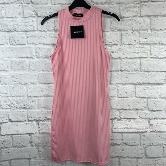 NWT Baby Pink High Neck Rib Sleeveless Bodycon Mini Dress - Picture 8 of 8